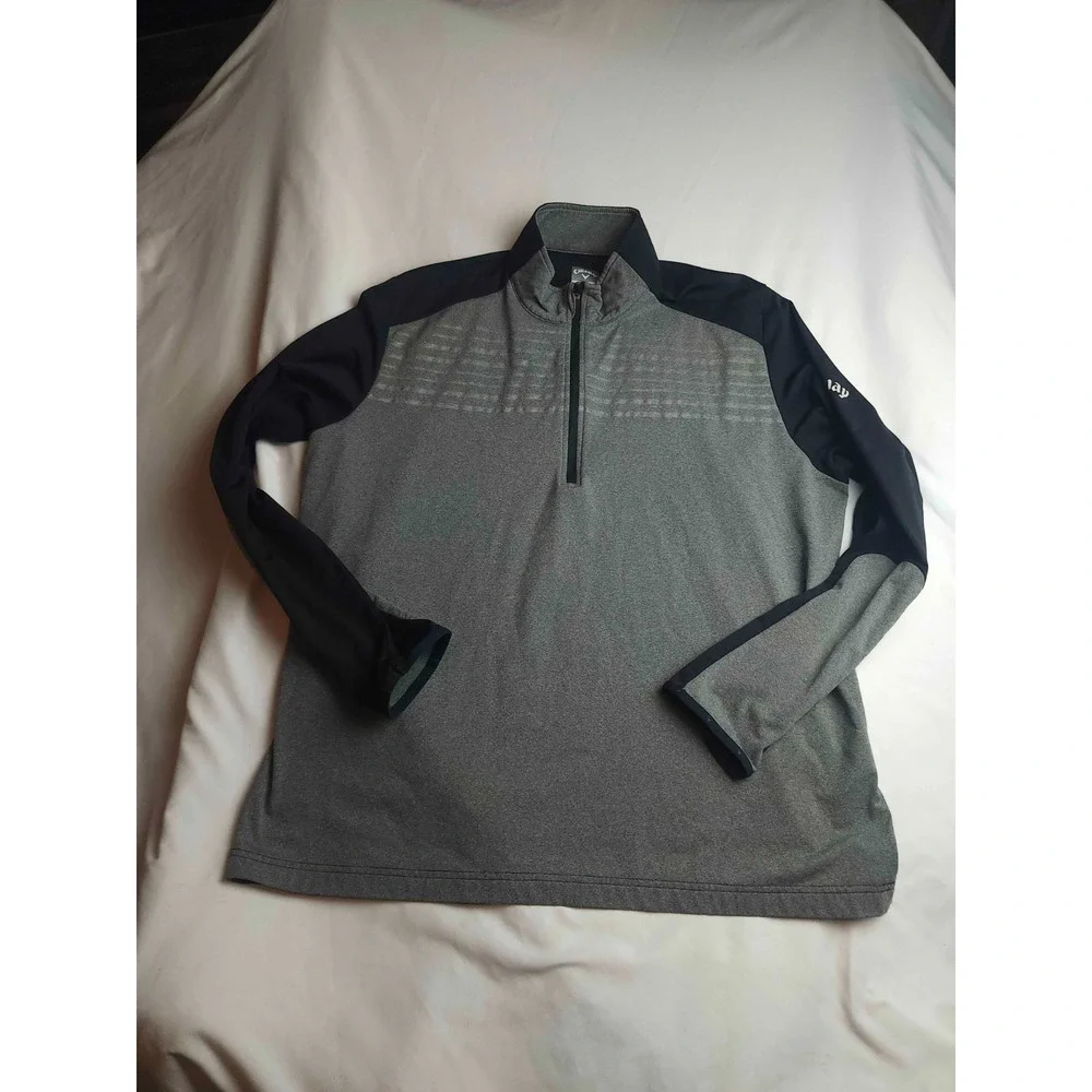 Callaway WeatherSeries Golf Pullover Mens Large Gray Black 1/4 Zip Swing Tech